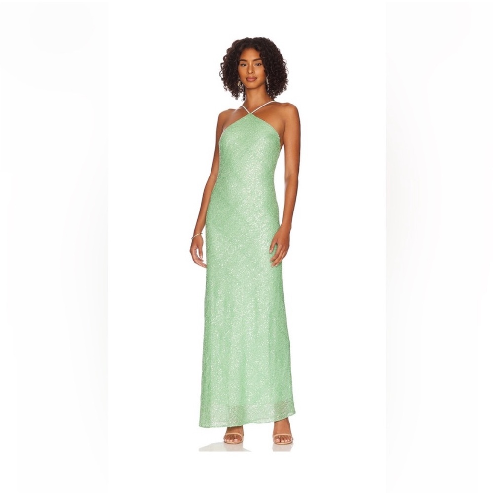 Amanda Uprichard Green Halter Gown